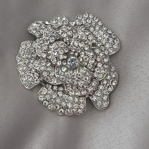 Dazzling Floral Silver and Rhinestone Brooch